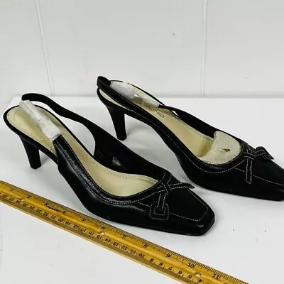 Bandolino Womens 8M Vanora Sling Back Square Toe Wedge Heels Black New - No Box • $12.50