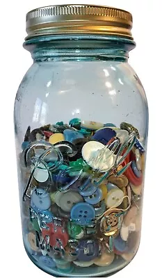 Vintage Blue Ball Perfect Mason Jar W/ 1 Lb Vintage & Modern Buttons Lot  + More • $12.95