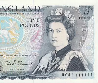 1980-87 BANK OF ENGLAND QEII 5 POUNDS  Somerset  ~X-RARE~ **111111** (( AUNC )) • $1100