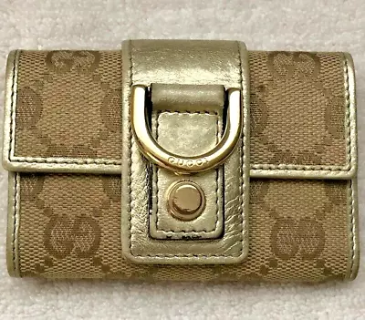 Authentic Gucci Key Case - Canvas On Gold Leather Complete With 6 Holders • $62