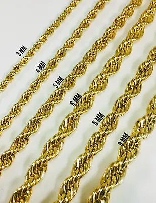 14k Gold Plated Rope Chain Necklace 18  20  22  24  26  36  Men Women 3mm-8mm • $11.99