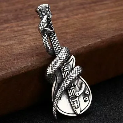 Men Snake Guitar Pendant Punk Rock Retro Necklace Chain Music Lover Jewelry Gift • $3.99