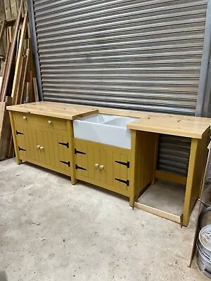 £2000 • Buy Freestanding Belfast Sink Unit &Side Cupboard & Appliance Gap Solid Pine Kitchen