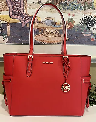 Michael Kors Gilly Large Drawstring Zip Tote Bag Laptop Mk Dark Sangria Leather • $142.99