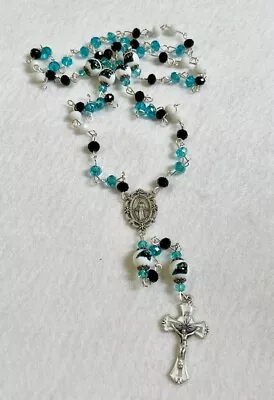 Carolina Panthers Ornament Rosary Necklace Jewelry Glass Beaded Football Nfl • $42.99