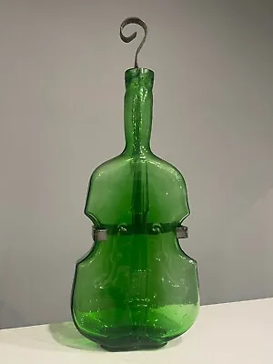 Vintage / Antique Hand Blown Green Wall Mounted Violin Bottle 9.5' Metal Hanger • $19.99