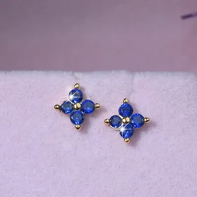 18k Gold 925 Sterling Silver Blue CZ Stud Flower Kid Baby Screw On Earrings 6mm • £20.47