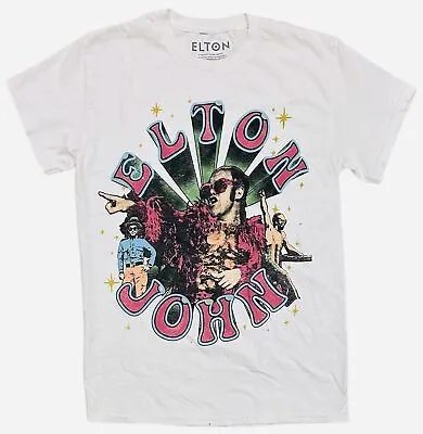 Elton John Men's Officially Licensed Vintage Distressed Print White Tee T-Shirt • $17.99