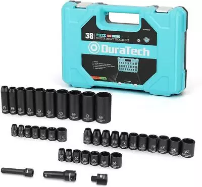 DURATECH 38 PC Impact Socket Set 1/2 &3/8  Metric/SAE Sockets W/Impact Adapter • $45.99