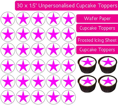 30 X Multi Coloured Stars Edible Wafer & Icing Cupcakes Toppers Decoration Party • £2.25