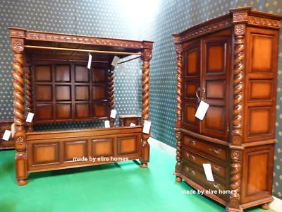 Super King 6 Foot Or USA King Size 76 X80  Mahogany Tudor Style Four Poster Bed • $7577.70