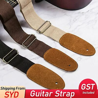 $6.35 • Buy Luxury Leather Cotton Guitar Acoustic Electric Basses Guitar Strap Adjustable AU