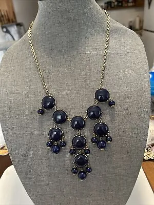 $3.50 • Buy Nice Navy Blue Bead & Gold Tone Necklace Signed J Crew 24”