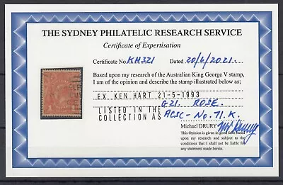 Australia KGV Stamp Used - DRURY Certificate G21 Rose ACSC 71.K • $33.99