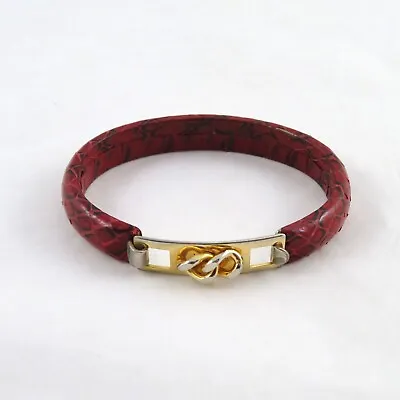 Vintage Red Snakeskin Bangle Bracelet Gold Tone 6.5  • $25