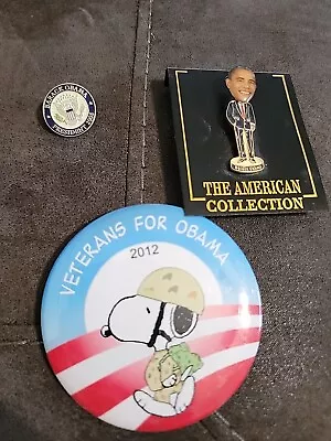 Set Of Three Obama 08/12 Pins With Backs. Lapel Pin Bobble Head Button  • $24.99