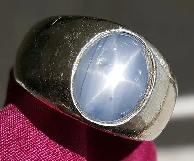 Vintage Men's Star Sapphire 14k White Gold Ring • $30000