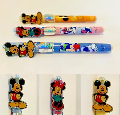 VINTAGE DISNEY Ballpoint Pen Lot Of 3 MICKEY And Minnie Mouse Blue Pink Yellow • $8.21