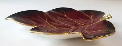 Vintage Carlton Ware Rouge Royale Decorative Leaf Shape Dish Red Gold Trim • $28