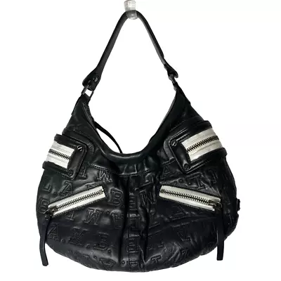 L.A.M.B Hobo Purse In Black Super Soft Leather With White Zippers With Bag • $138