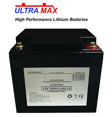 £257.51 • Buy Ultramax LI40-12, 12v 40Ah Lithium Iron Phosphate LiFePO4 / LI-PO4 Battery