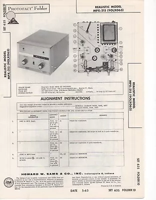 1963 Realistic Mpx-215 Fm Multiplex Adapter Service Manual Photofact Schematic  • $10.99