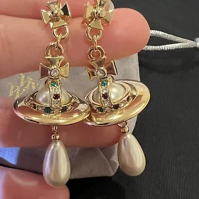 Vivienne Westwood Nana Earrings Orbs With Pearl Drops Gold Toned #235 • $77