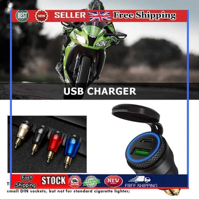 £9.71 • Buy DIN Plug To QC3.0 + PD USB Charger W/ LED Light For Motorcycle (Black+Blue)