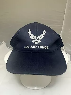 VTG US Air Force Hat Wings Logo Mesh Strap Back Adjustable Cap Navy Blue • $7.99