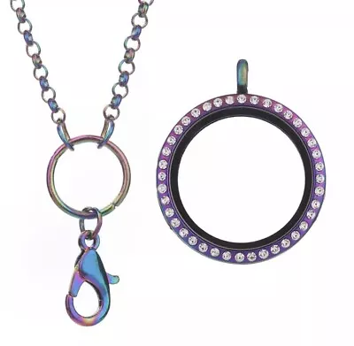 Rainbow Glass Memory Charm Locket And Matching Necklace Magnetic Closure  • $9.95