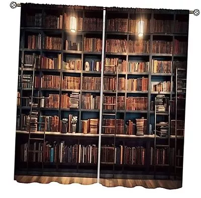 Bookshelf Curtains Vintage Library With Books Window W42xL45in Decor Style-5 • $37.31