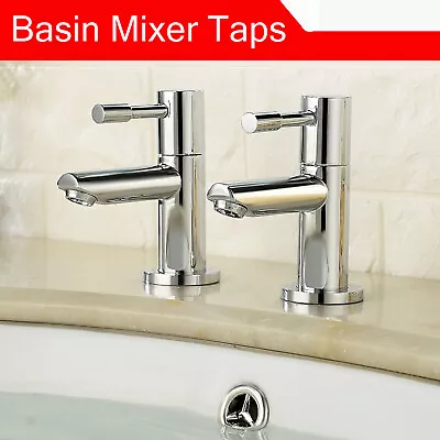 1 Pair Bathroom Sink Kitchen Basin Twin Lever Chrome/Brass Body Mixer Taps • £23.40