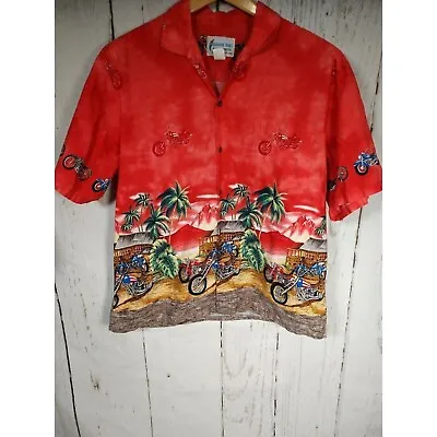 Bahama Bob's Motorcycle Beach Hawaiian Shirt Red 2XL • $18.99