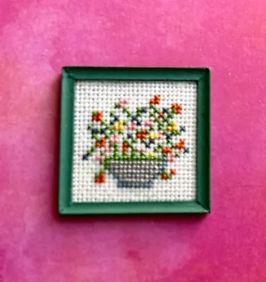 1:12 Scale Miniature Handmade Needlepoint Of Bowl Of Flowers Picture • $39.30