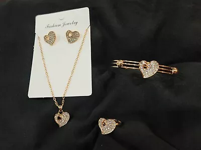 4 Piece Jewelry Set Costume Heart Set W/ Ring Neckless Bracelet & Earrings  • $6.50