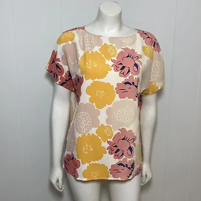 Marimekko Blouse Womens M Multicolor Floral Crepe Nelio Pieni Pioni Short Sleeve • $49.47