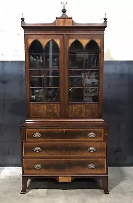   Vintage Federal Style Secretary Bookcase; Solid Mahogany & InlaId Veneers • $2295