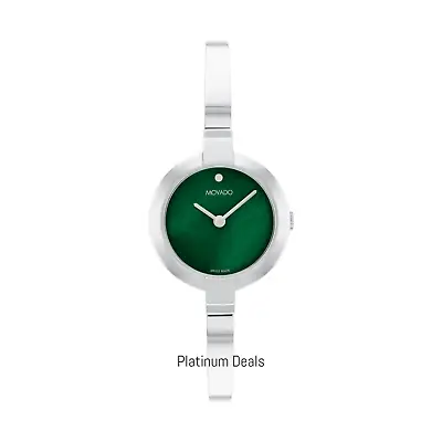 Movado Ela Green Perl Face & Silver Bangle Bracelet Woman's Watch • $299