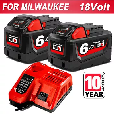 2x For Milwaukee M18 Lithium XC Extended Capacity Battery / Charger 48-11-1860 • £19.92