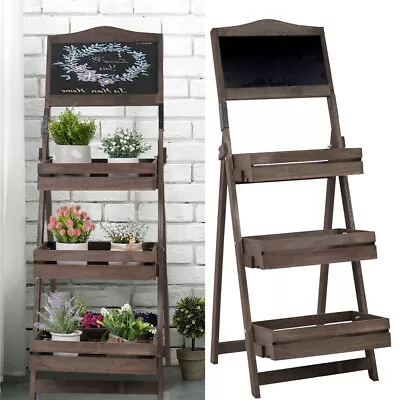 Heavy Duty Wood Chalkboard Display Shelves 3-tier Plant Stand For Indoor Outdoor • $51.90