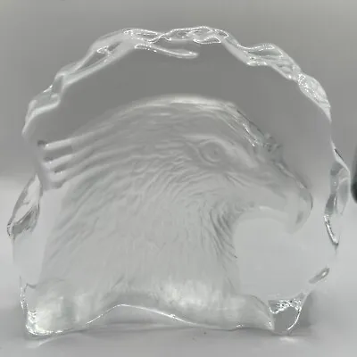 Etched Bald Eagle Paperweight Cristal D'Arques 24% Lead Crystal  Art Glass  • $19.30