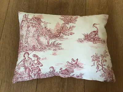 French Style Dark Red Toile De Jouy Cushion Cover With Check Reverse 30 X 40cm • £10.55