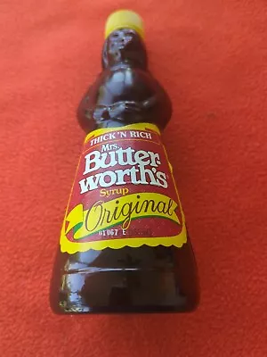 8 1/2” Vintage Mrs. Butterworth’s Syrup Glass Bottle 12 Oz Thick 'N Rich Label • $29.95