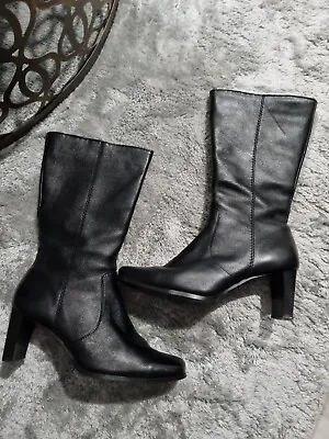 Jemma Ladies Black Boots Size 7.5 Leather Upper  Calf Length • $45