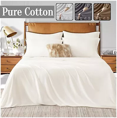 100% Egyptian Cotton Flat Sheet Bed Sheets 400TC Single Double King Super King • £11.24