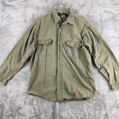 Deer Skin Chamois Shirt Mens L Green Long Sleeve Button-Up Solid Flannel USA VTG • $14.99