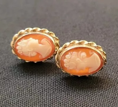 Vintage Mid-Century Yellow Gold Fill Cameo Drop Earrings • $25