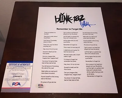 Matthew Matt Skiba Blink 182 Remember To Forget Me Signed Lyric Sheet PSA A • $99.99