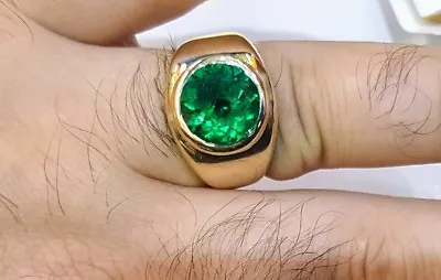 Gorgeous 14k Yellow Gold Mens Ring Natural Green Colombian Emerald 4.32ct. • $14500