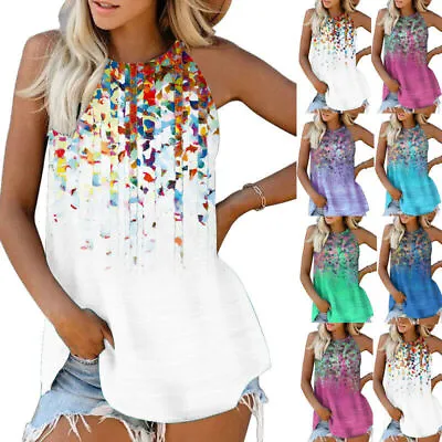 Womens Plus Size Swing Vest Floral Sleeveless Top Ladies Strappy Flared Shirt • £7.59